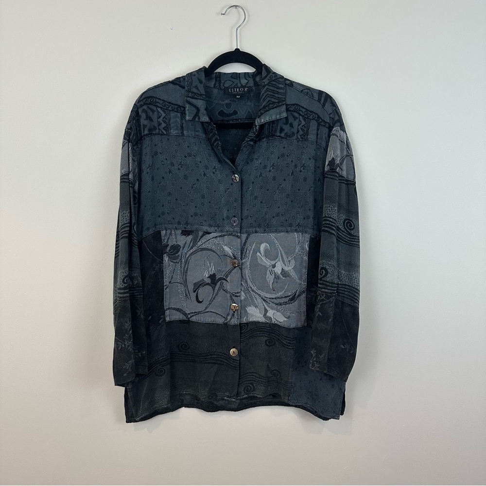 Citron | Gray Multi Pattern Button Down Tunic Blo… - image 1